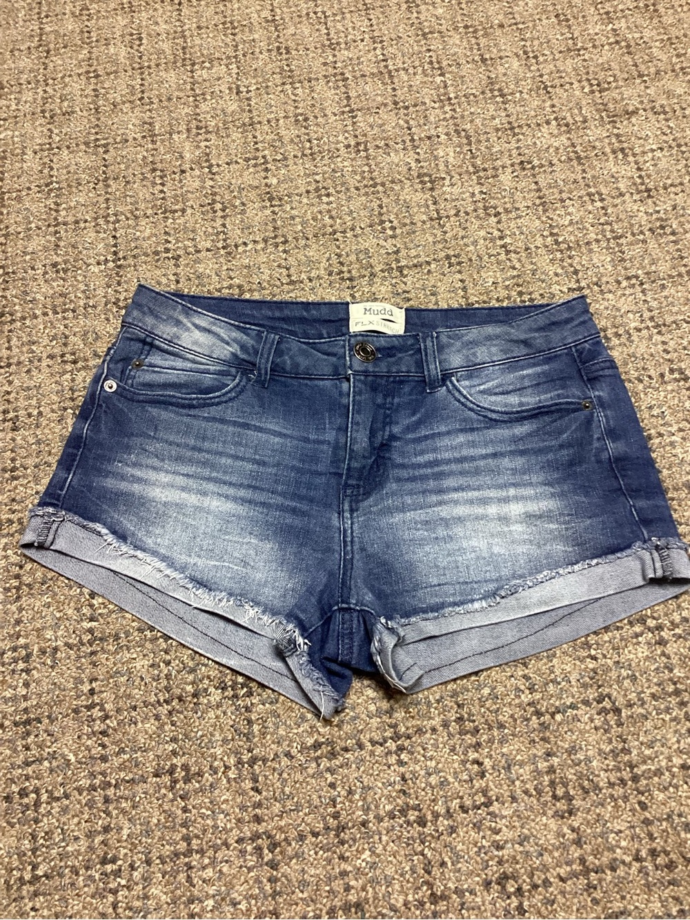 Mudd FLX Stretch Roll Cuff Raw Hem Denim Shorts - Blue * Size 3